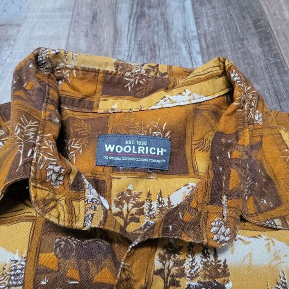 Woolrich Nutmeg Outdoor Woodcut Boxes Button Down Long Sleeve Shirt Size Large - Picture 3 of 7